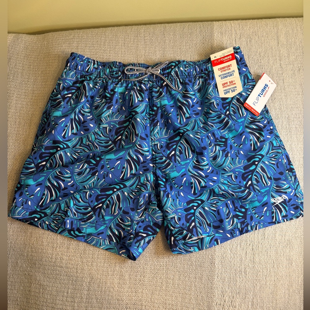Speedo Flipturns Blue Leaf Pattern Men’s Swim Shorts